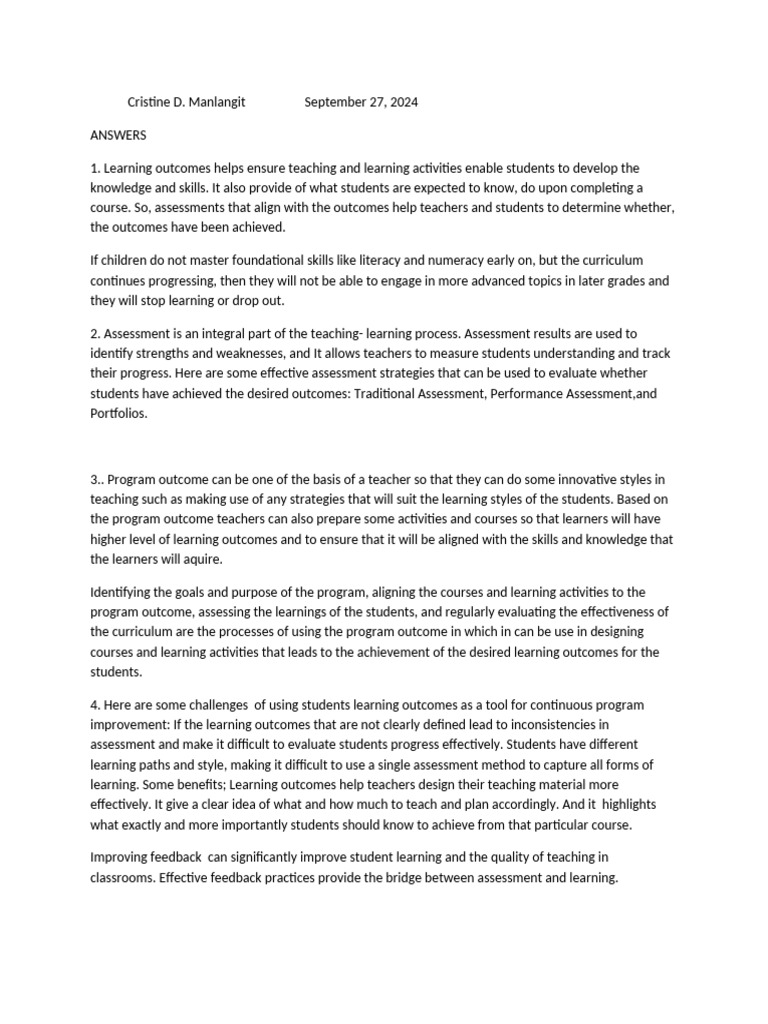 Enhancing Learning Outcomes through Assessment | PDF | Educational ...