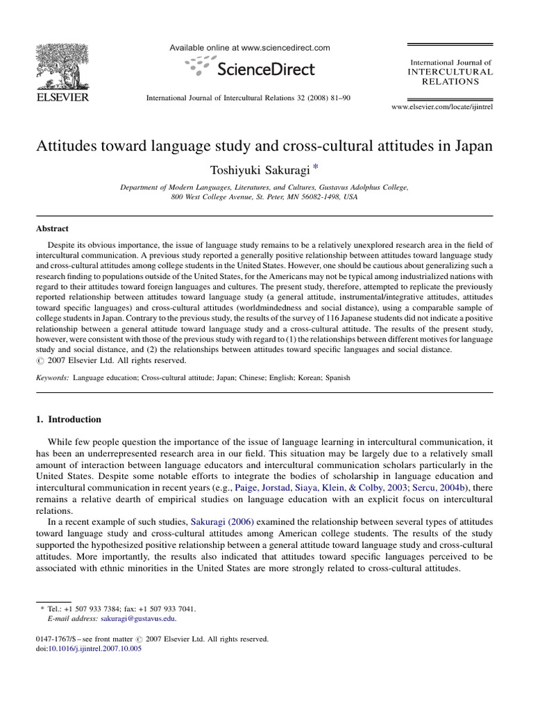 Attitudes Toward Language Study and Cross-Cultural Attitudes in Japan ...