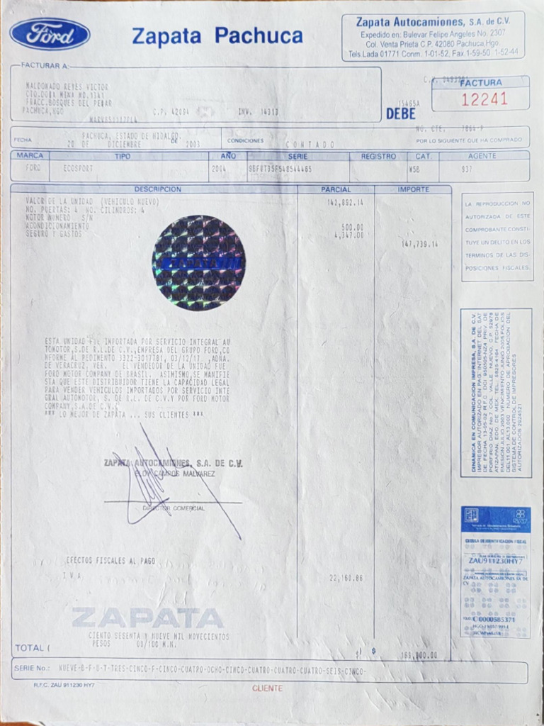 Factura Original Ecosport 2004 | PDF