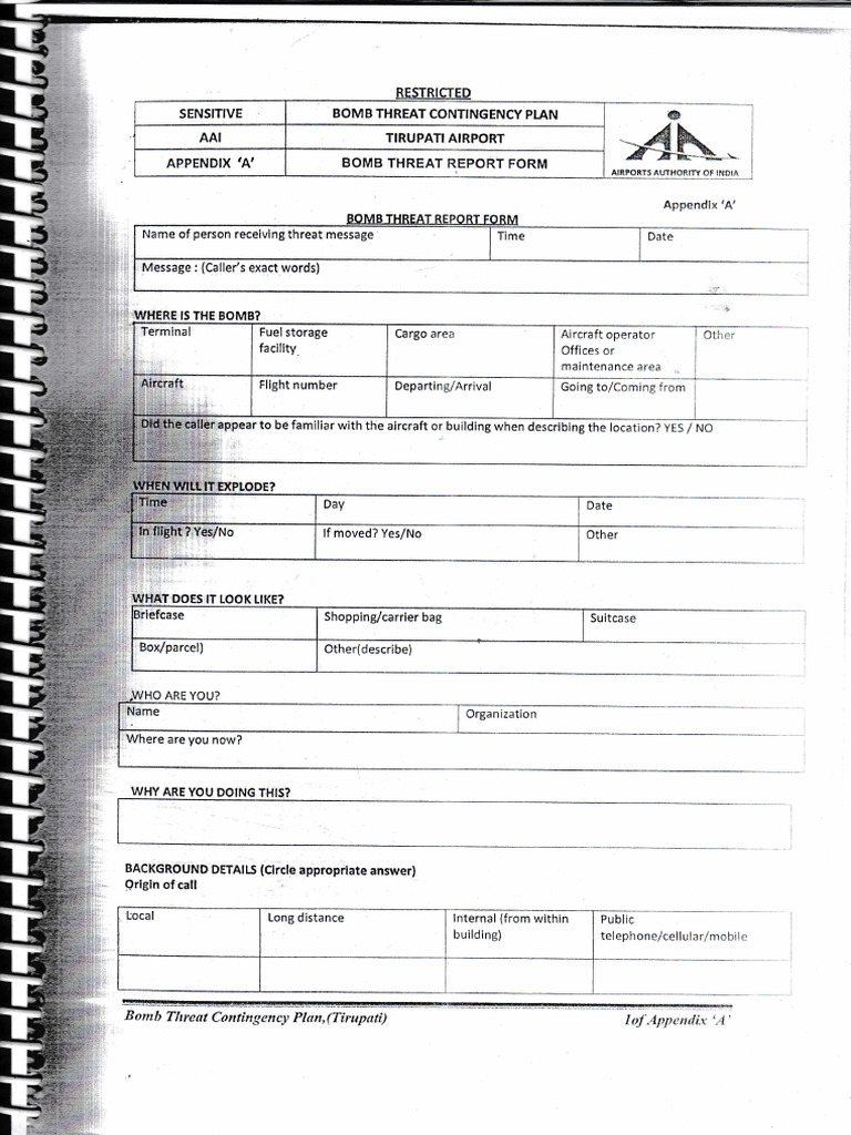 Bomb Threat Contingency Plan Overview | PDF | Transport | Aviation