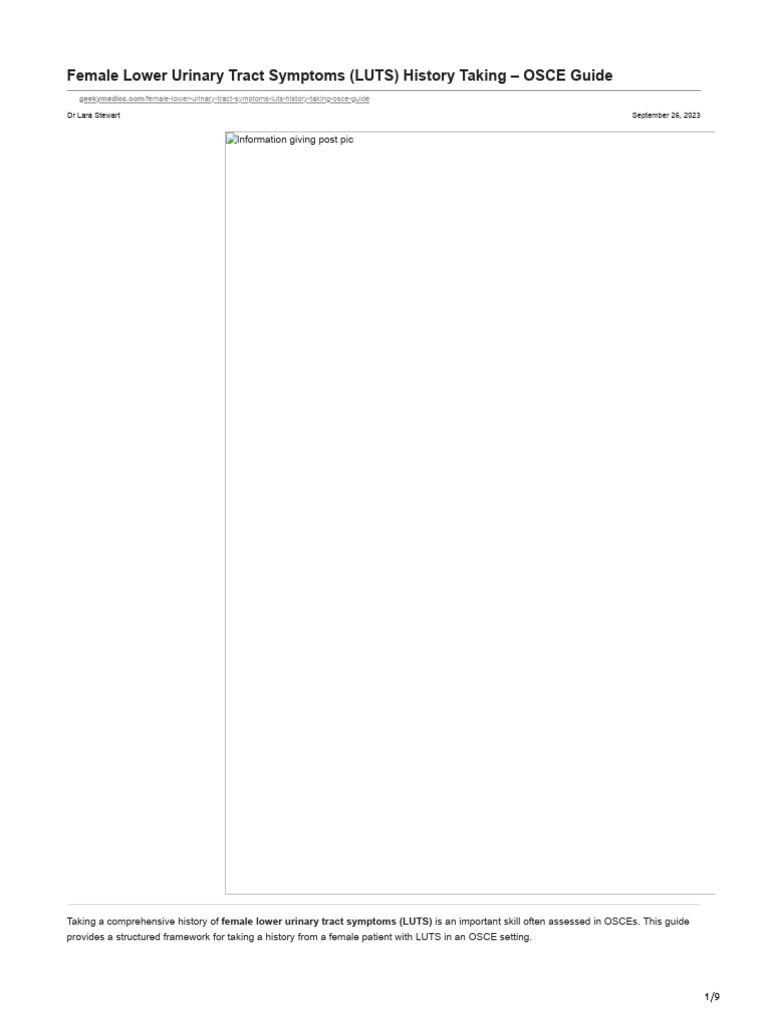 Female LUTS History Taking Guide | PDF | Urinary Incontinence | Urination