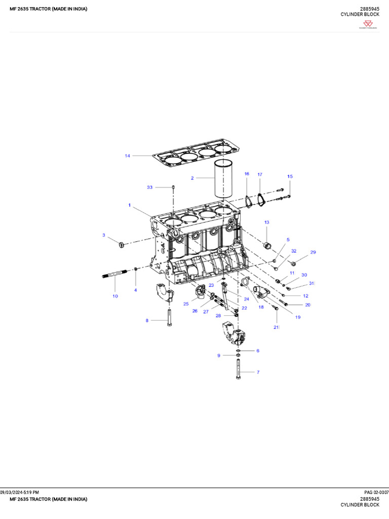MF 2635 Tractor Cylinder Block Parts | PDF | Screw | Engine Technology