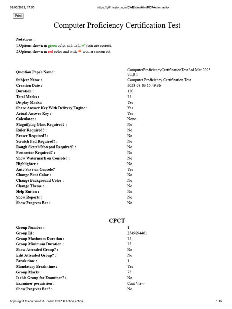 Computer Proficiency Certification Test 2023 | PDF | Data Compression ...