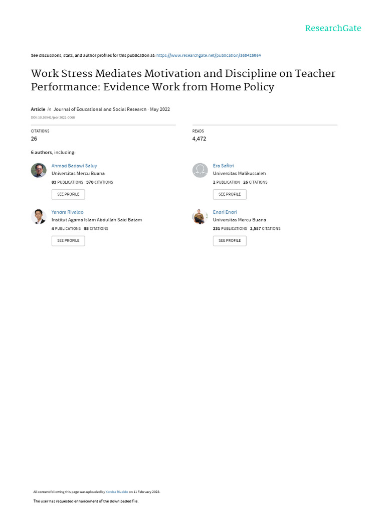 Work Stress and Teacher Performance Insights | PDF | Occupational ...