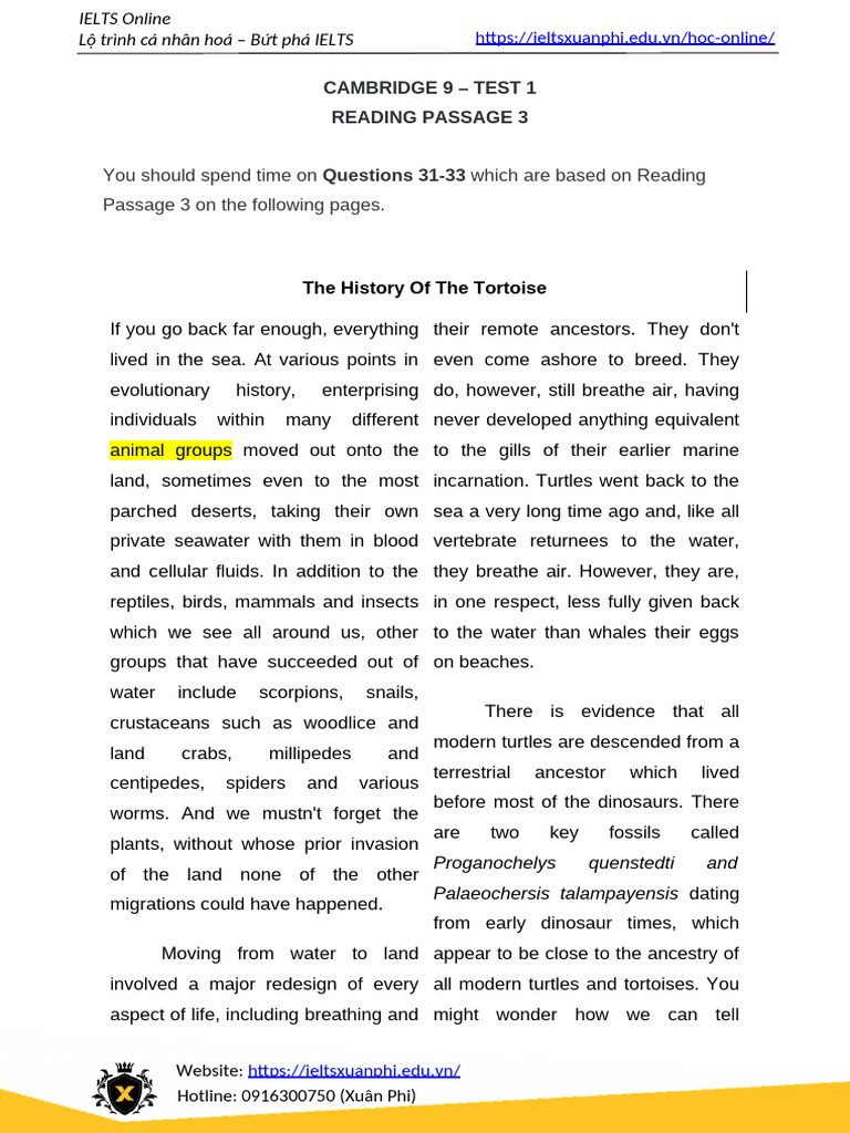 Unit 28. Cambridge 9 - Test 1 - Reading Passage 3 | PDF | Turtle | Reptile