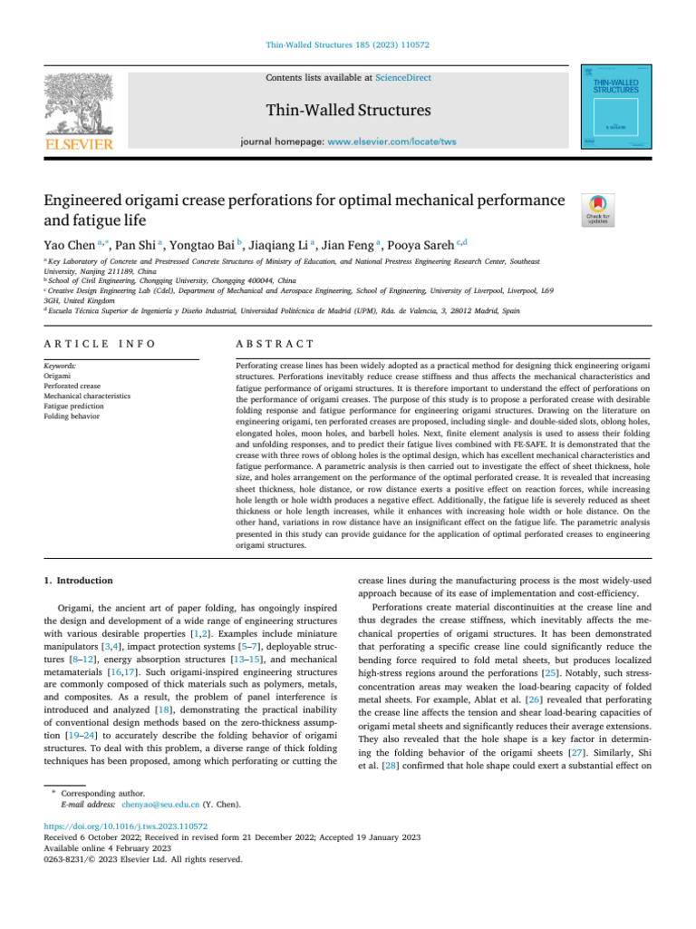 Optimal Perforated Creases in Origami | PDF | Fatigue (Material ...