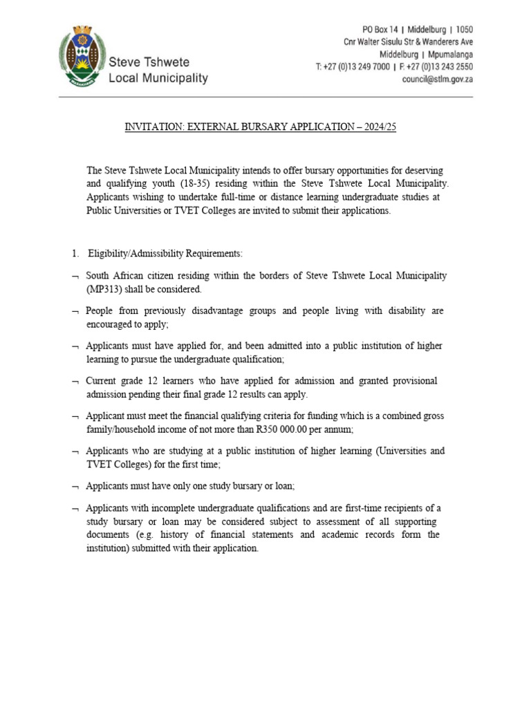 Bursary Applications 20242025 | PDF | University And College Admission