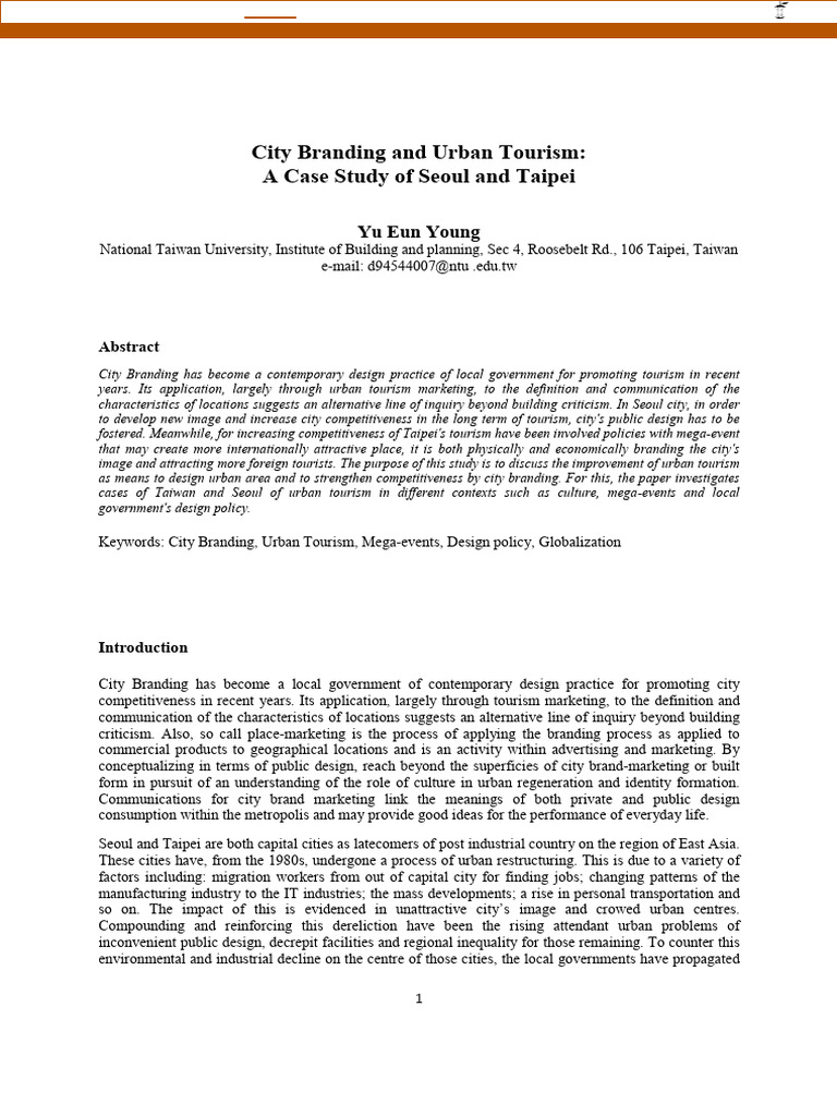 City Branding and Urban Tourism - A Case Study of Seoul and Taipei ...