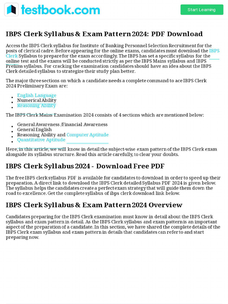 IBPS Clerk Syllabus & Exam Pattern 2024 - PDF Download | PDF
