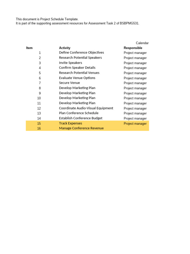 Conference Project Schedule Template | PDF | Art