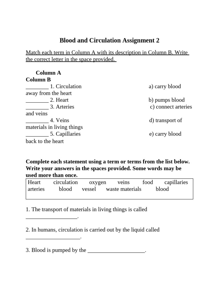 Blood Circulation Terminology Quiz | PDF