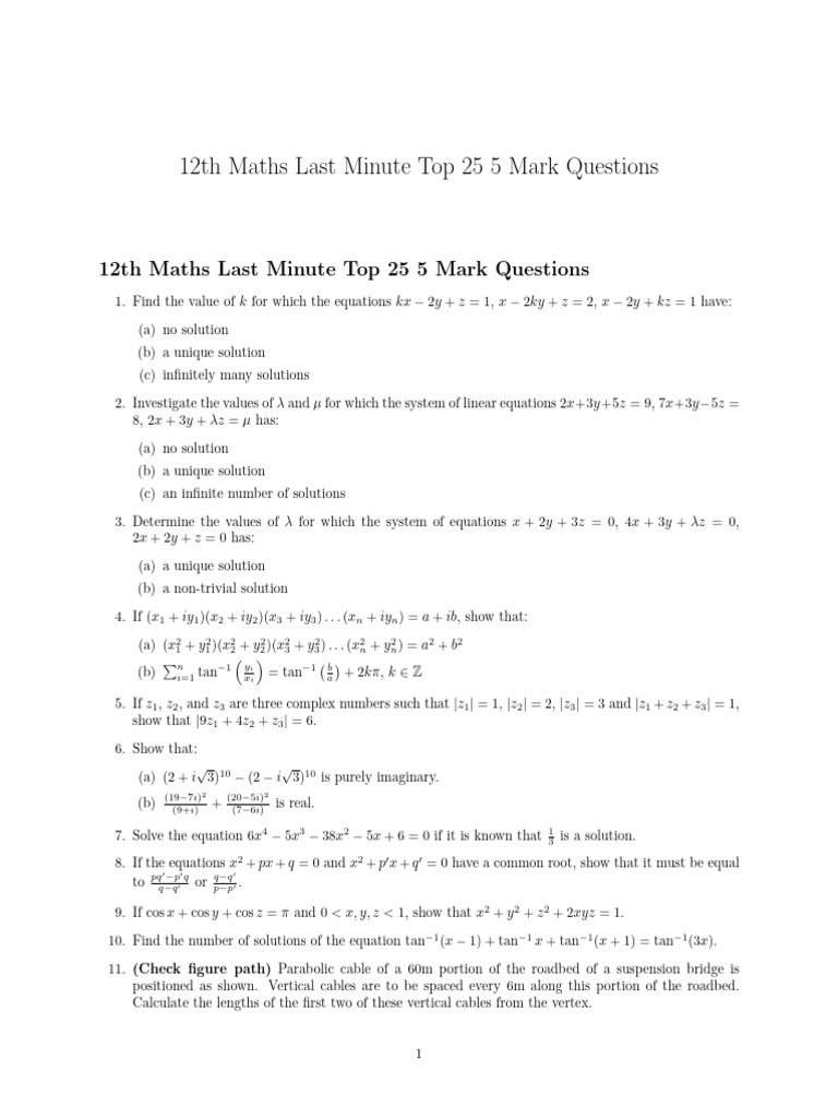 Top 25 Algebra Questions for 12th Grade | PDF | Arithmetic | Equations