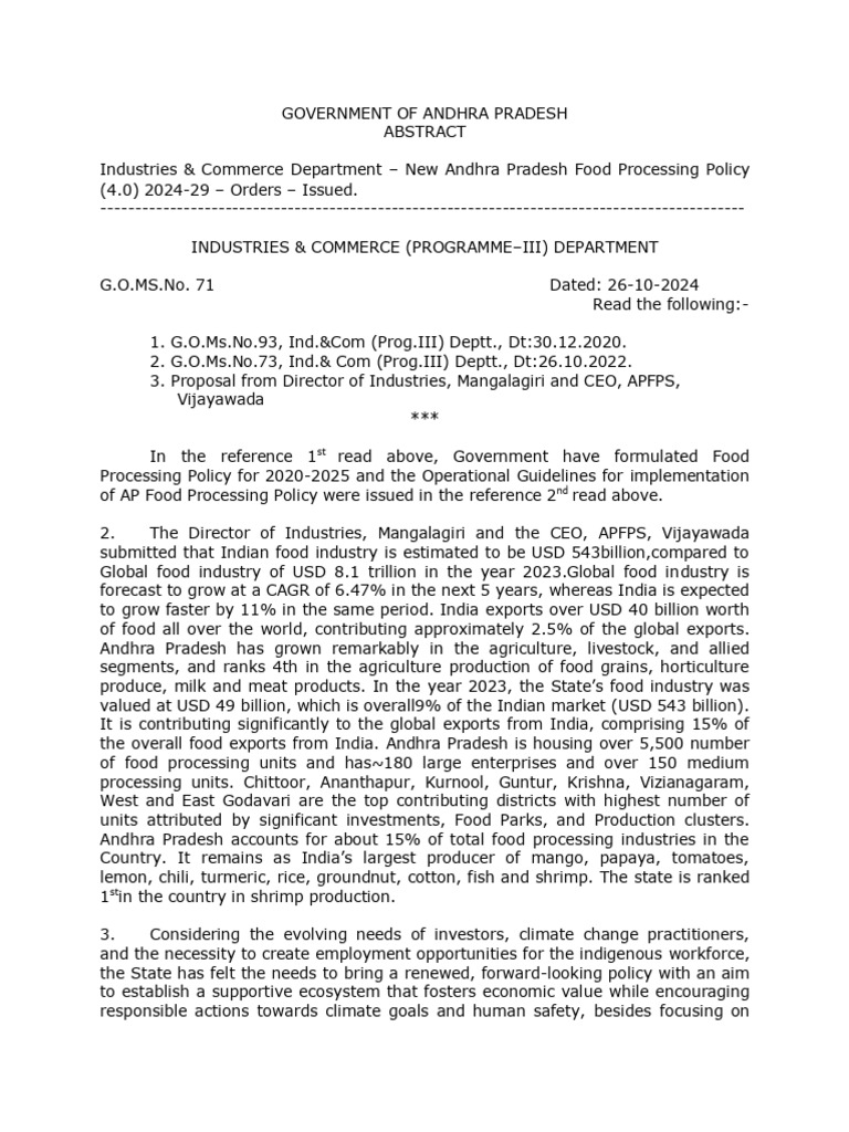Andhra Pradesh Food Processing Policy 4.0 | PDF | Sustainability ...