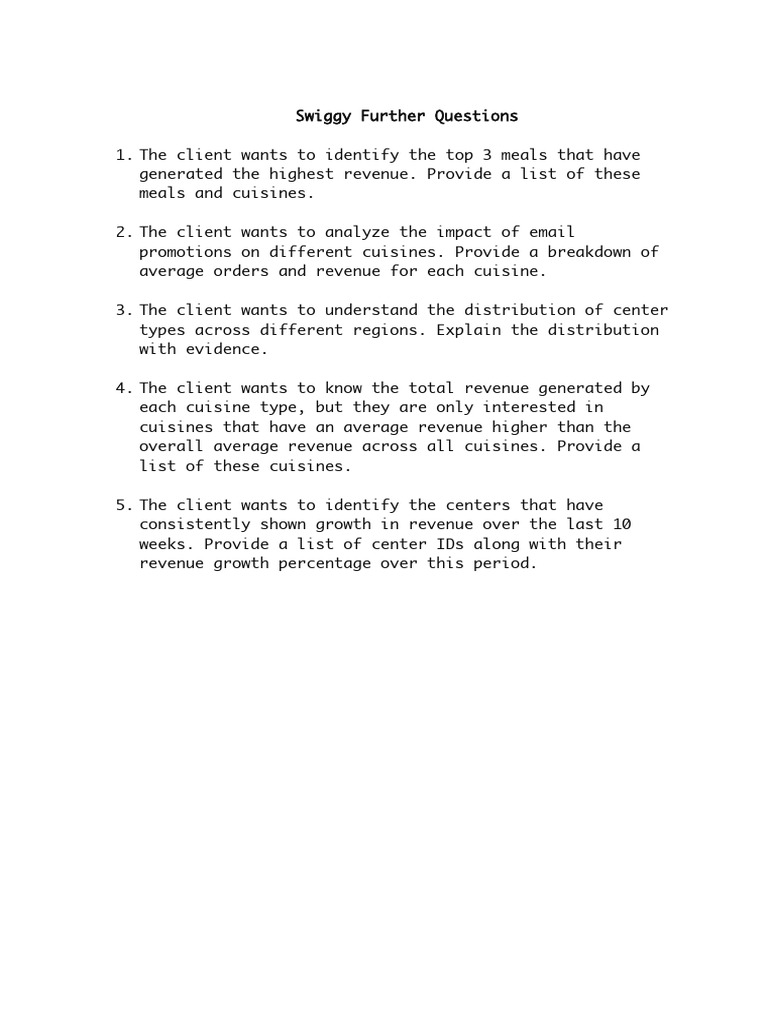 Swiggy Further Questions | PDF