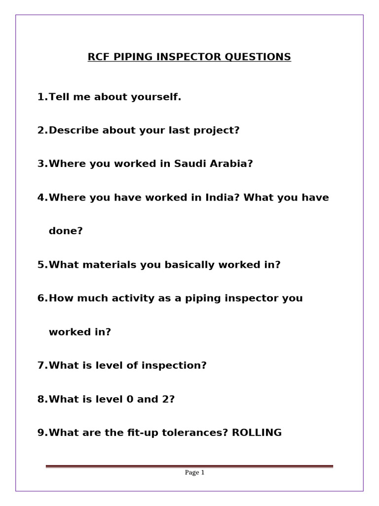 Piping Inspector Interview Questions Guide | PDF | Pipe (Fluid ...
