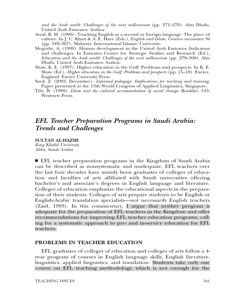 EFL Teacher Preparation in Saudi Arabia | PDF | English As A Second Or ...