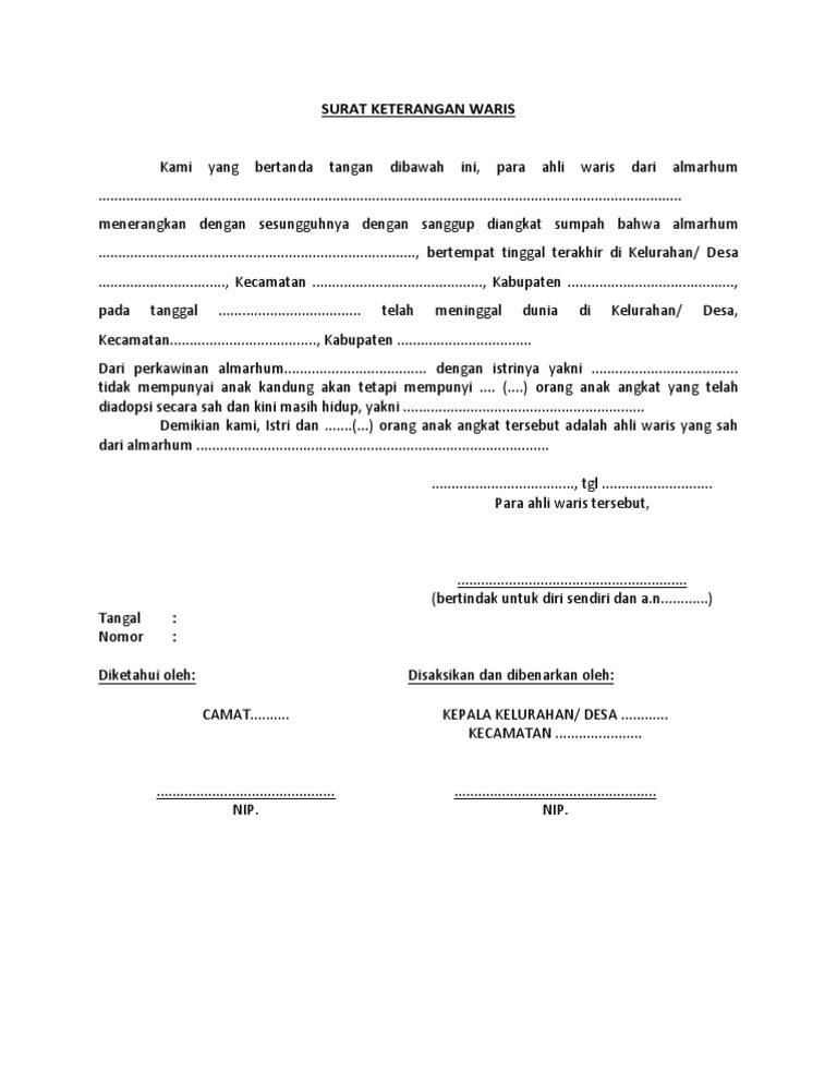 Surat Keterangan Ahli Waris Non Pribumi » Daily Blog Networks