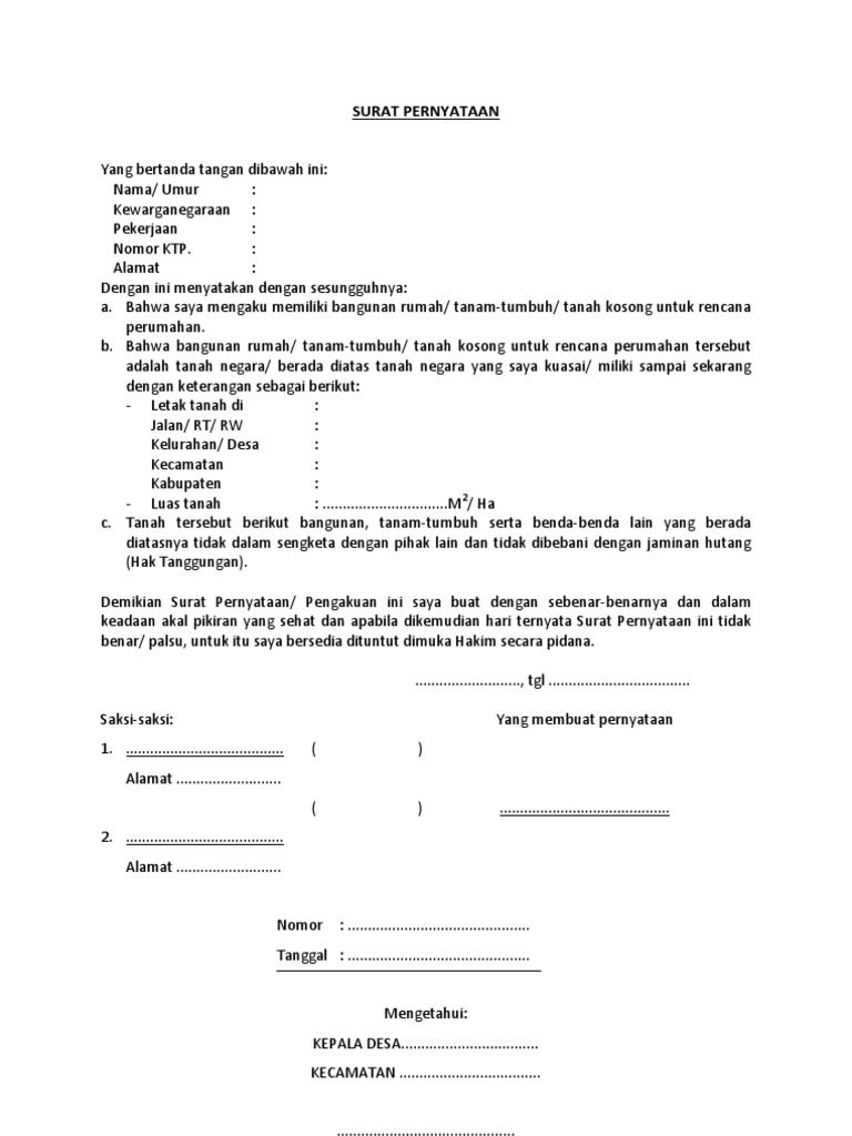 Surat Pernyataan Penguasaan Tanah  PDF