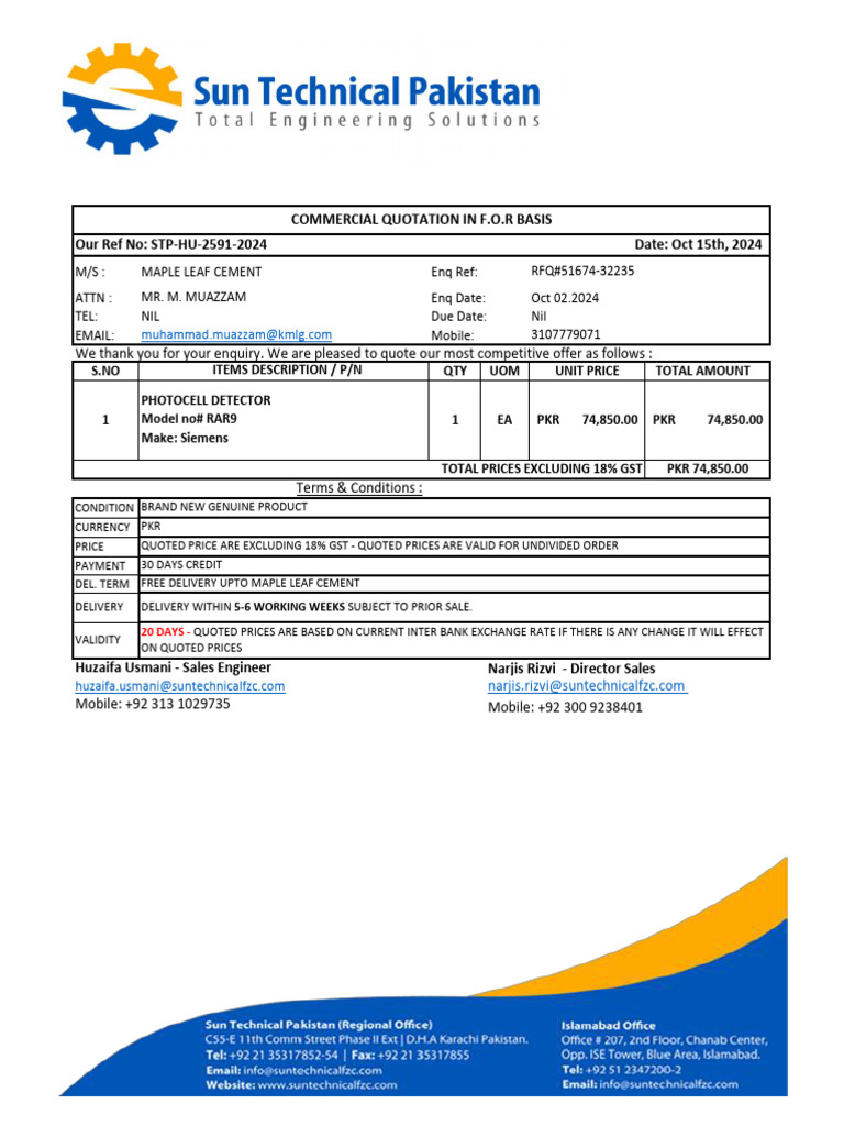Maple Leaf Cement Quotation Details | PDF