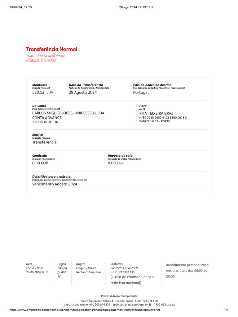 Transferência Normal - Agosto 2024 | PDF | Bancos