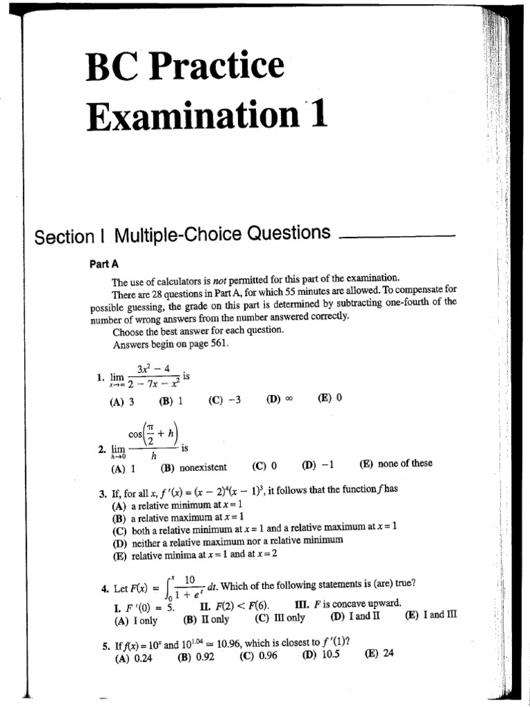 BC Practice Examination 1 (Barron) | PDF