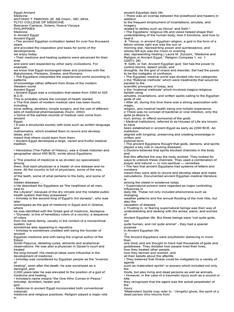 History of Medicine PDF Ancient Egypt Mummy