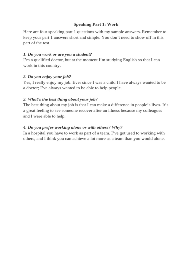 IELTS Speaking: Work Insights | PDF