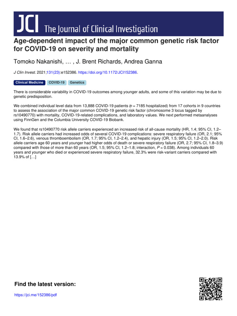 Age-Dependent Impact of The Major Common Genetic Risk Factor For COVID ...
