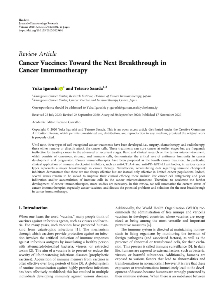 Cancer Vaccines - Toward The Next Breakthrough in Cancer Immunotherapy ...
