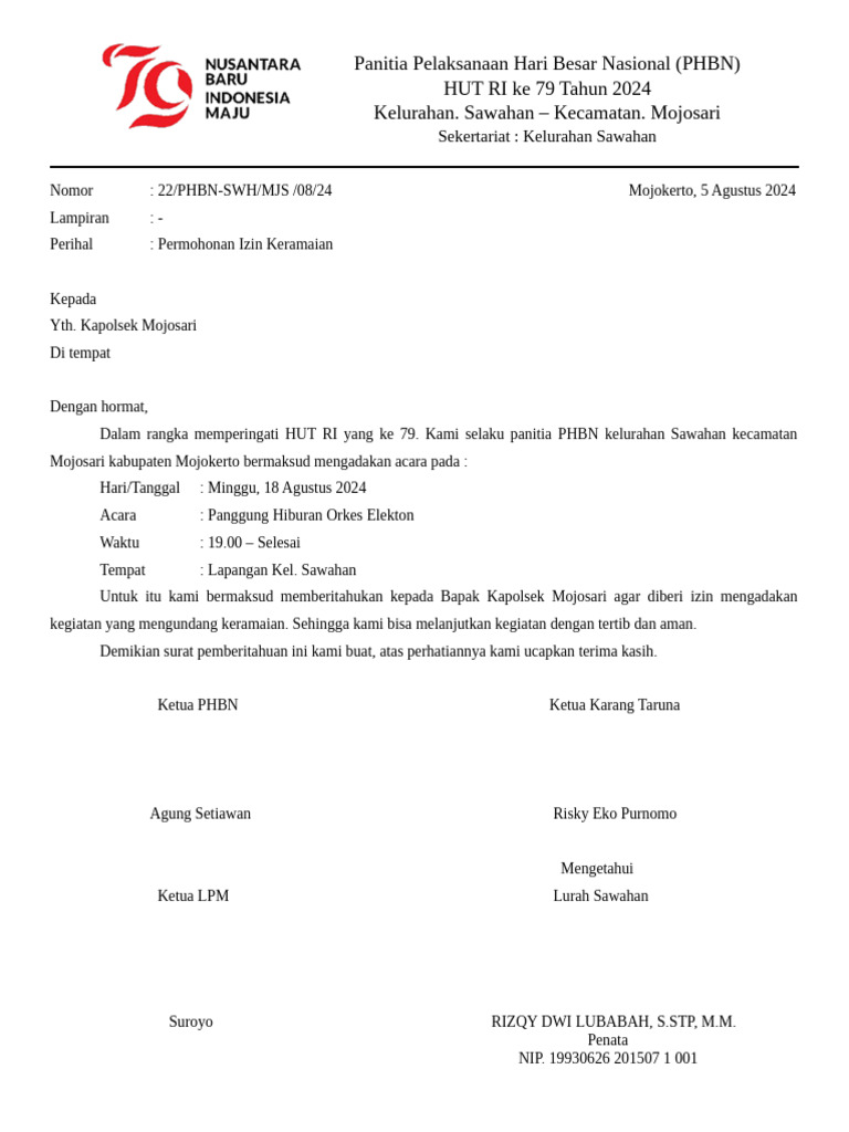 Surat Ijin Keramaian Polsek Mojosari New | PDF
