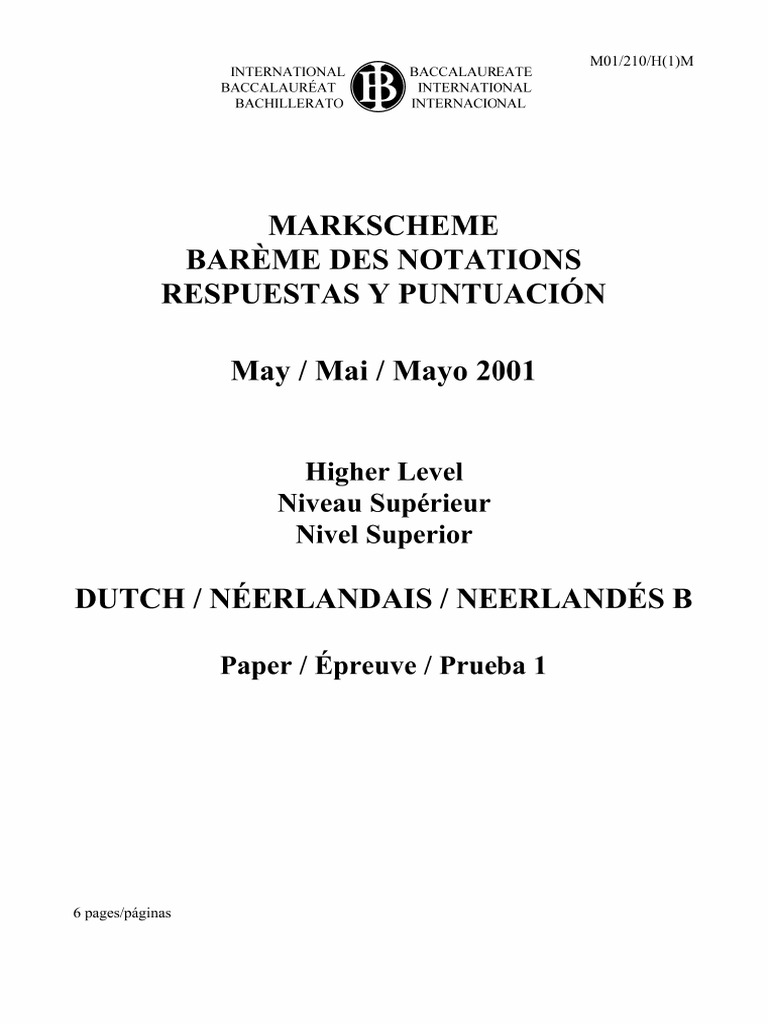 Dutch B Paper 1 HL Markscheme | PDF