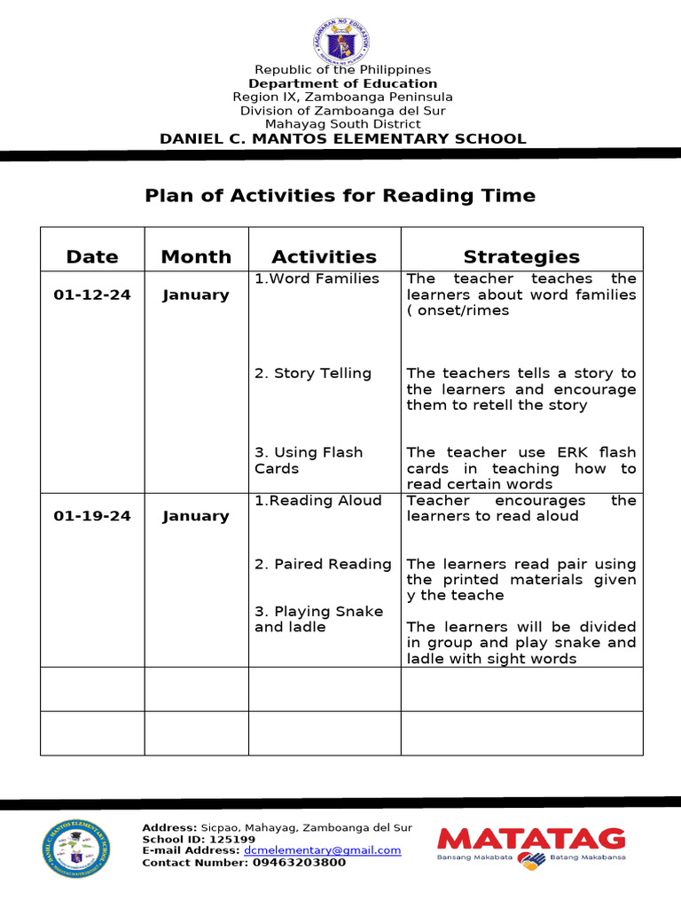 Plan of Activities For Catch - Up Fridays | PDF | Writing | Human ...
