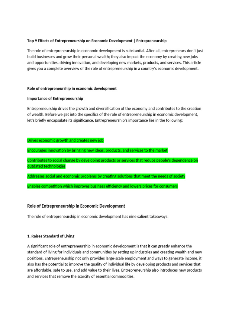 Entrepreneurship's Economic Impact | PDF | Entrepreneurship | Economic ...