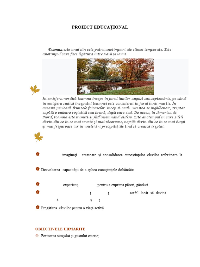 Proiect Educational Roadele Toamnei | PDF