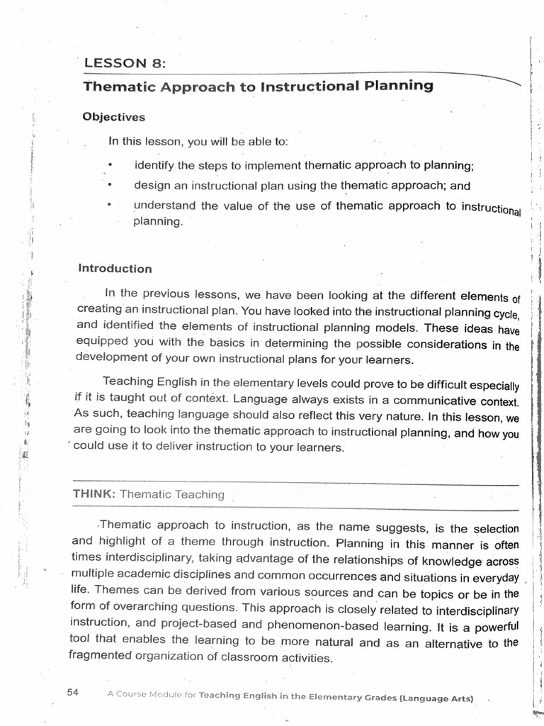 Lesson 8 thematic approach to instructional planning 1 pdf