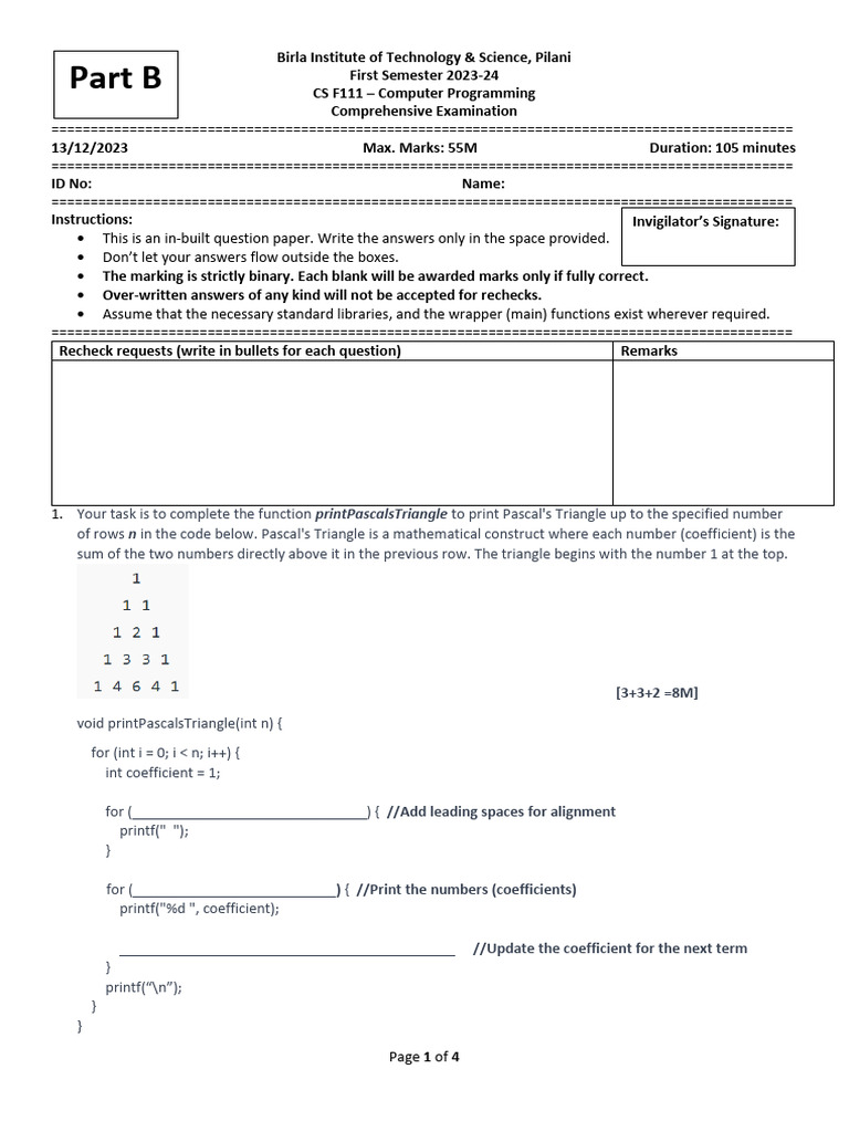 1157 CS F111 20231220111312 Comprehensive Exam Question Paper | PDF ...