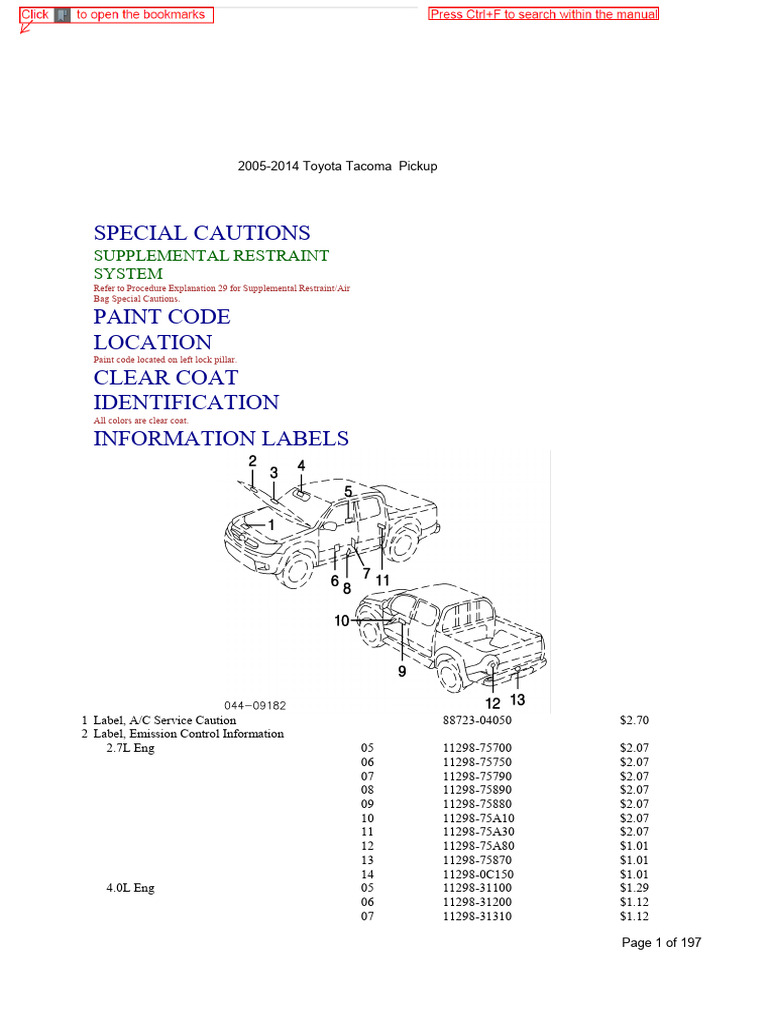 Tacoma Body Parts Manual | PDF | Pickup Truck | Radiator