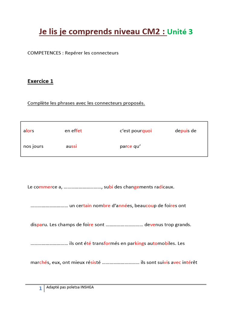 Connecteurs et exercices de compréhension CM2 | PDF | Auguste | Rome ...