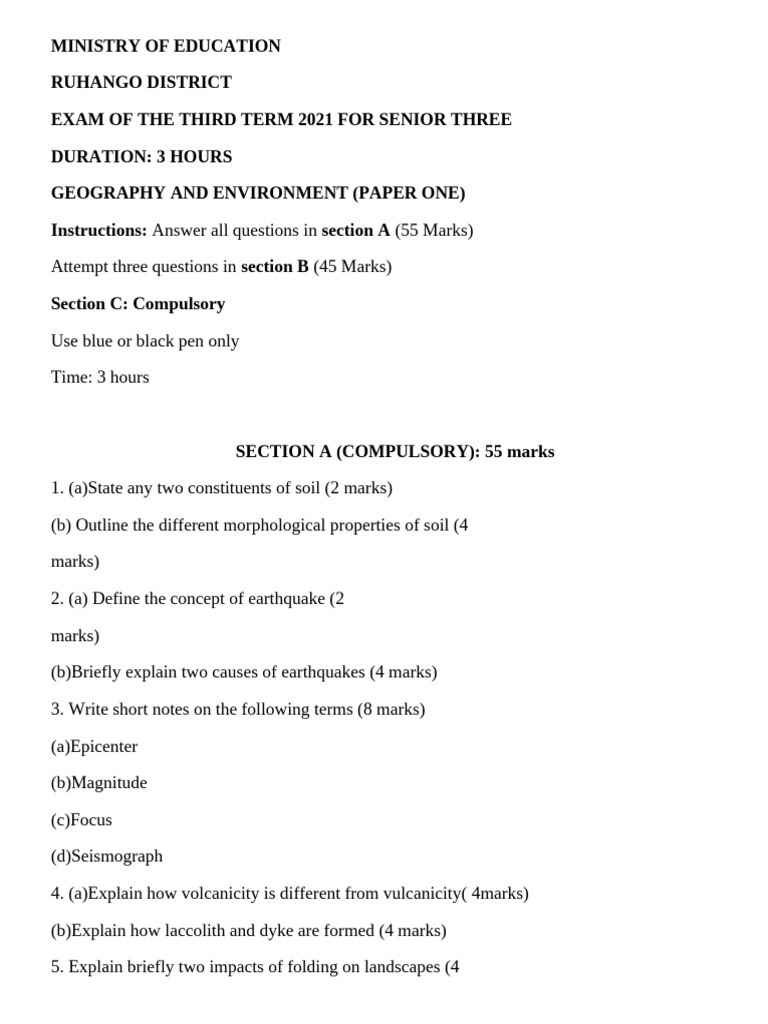 S3 Geography Exam Paper 2021 | PDF | Irrigation | Agriculture