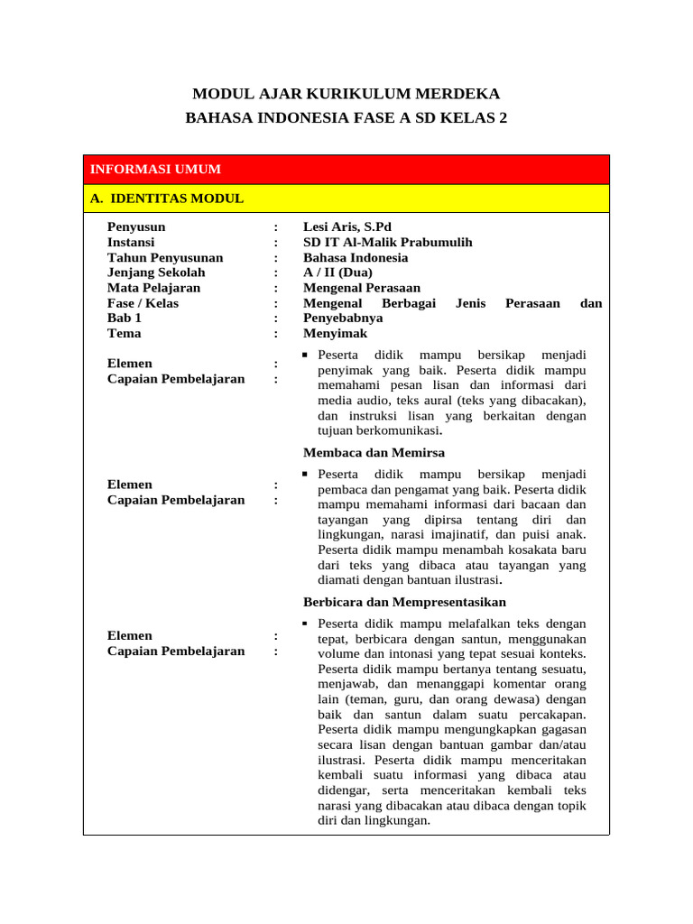 Bab 1 Kelas 2 Modul | PDF | Karier & Perkembangan | Seni & Disiplin Bahasa