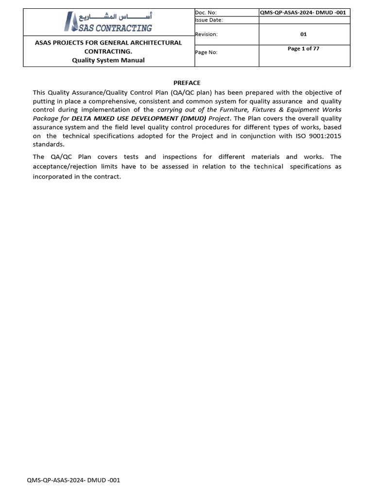 QA-QC Plan ASAS | PDF | Quality Assurance | Iso 9000