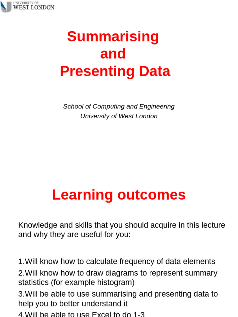Data Summarization and Presentation Techniques | PDF | Chart | Data