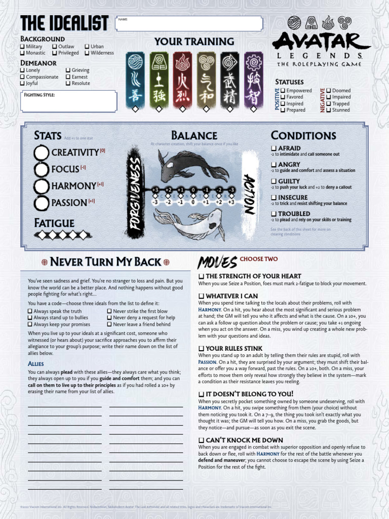 Avatar RPG Character Creation Guide | PDF