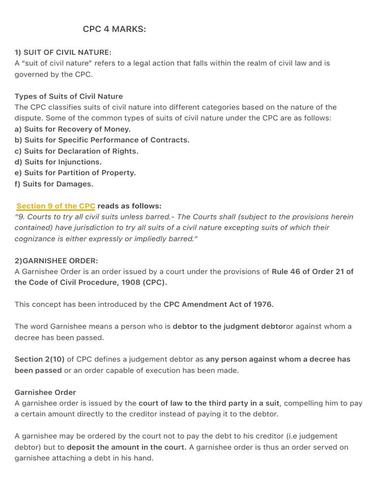 CPC 4 Marks | PDF | Lawsuit | Judgment (Law)