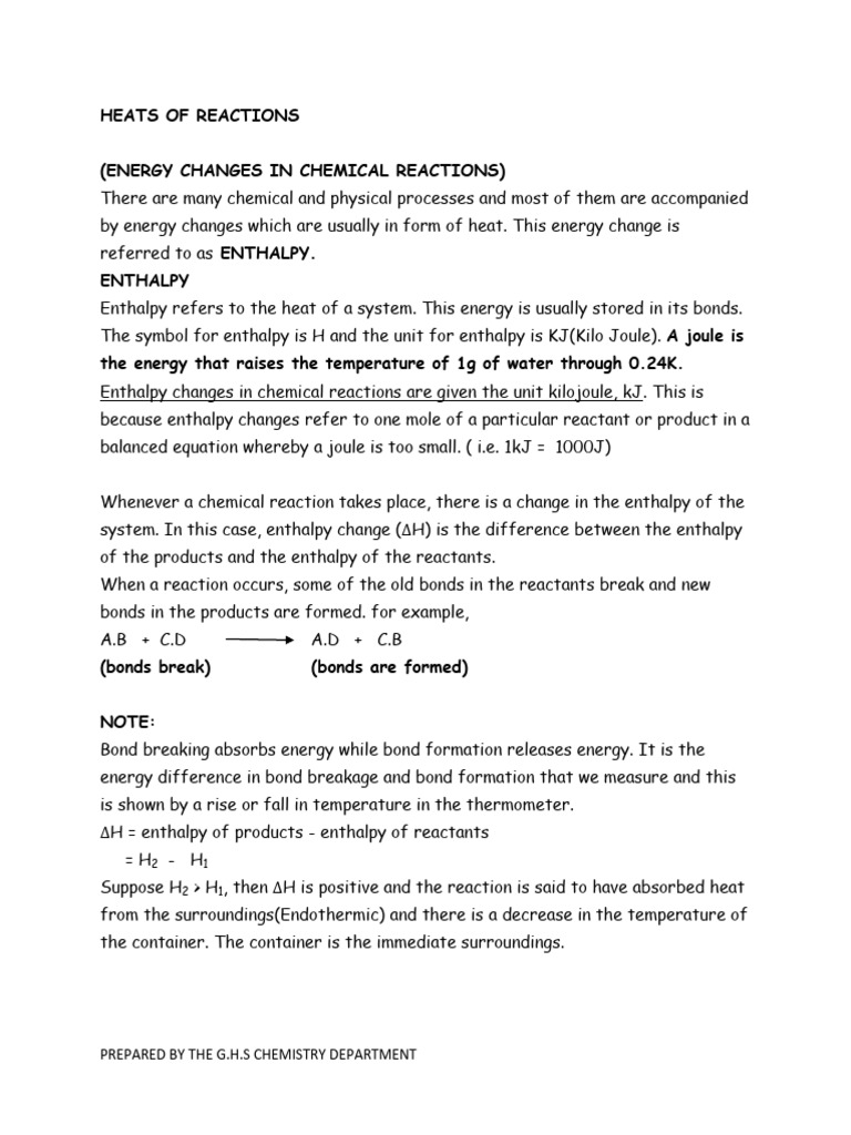 Heats of Reactions | PDF | Enthalpy | Chemical Reactions