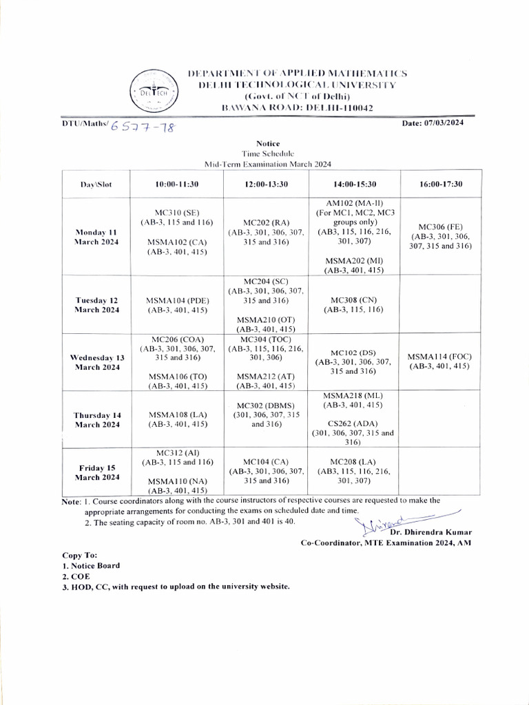 March 2024 Mid-Term Exam Schedule | PDF | Science & Mathematics