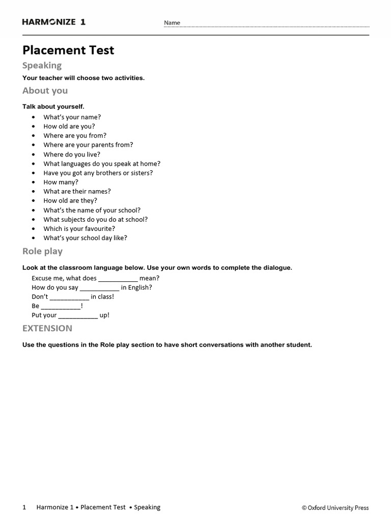 English Speaking Placement Test | PDF | Language Arts & Discipline ...