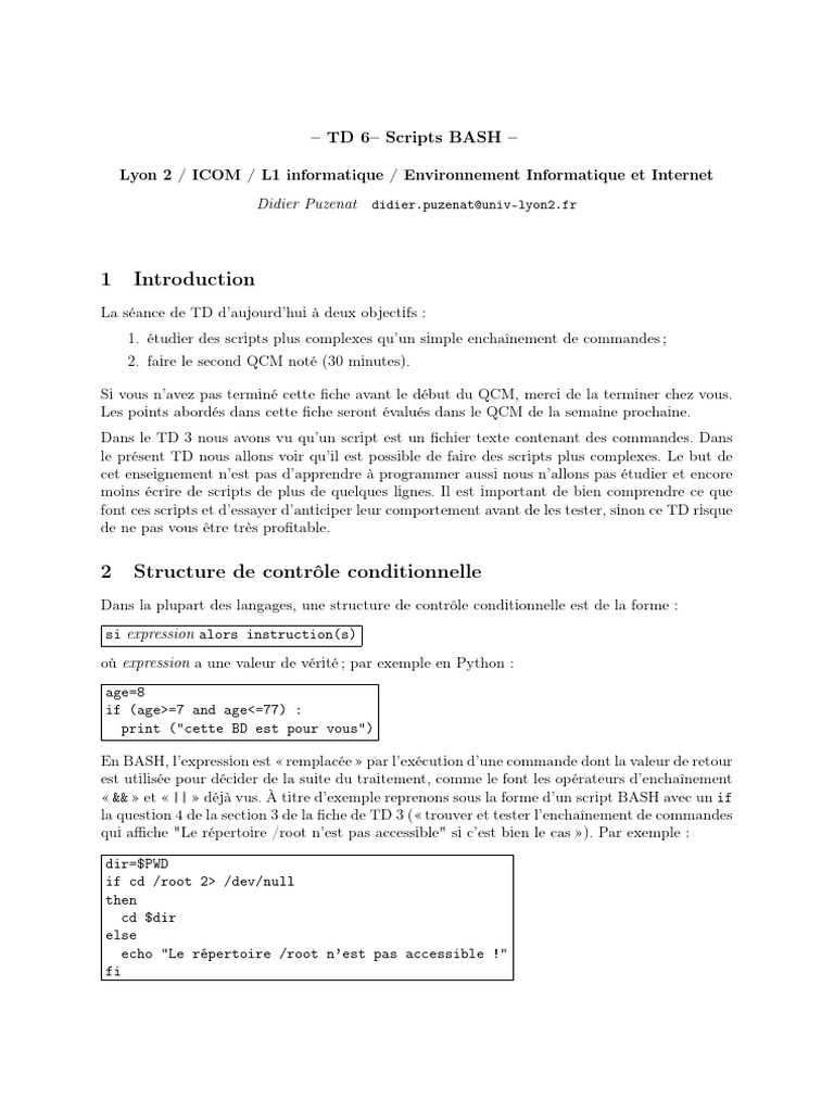 Scripts BASH : Structures et Tests | PDF | Structure de contrôle ...