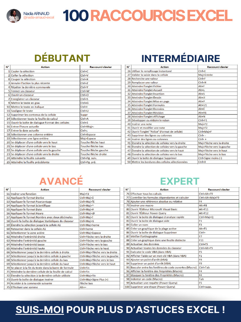 100 Raccourcis Excel pour Tous Niveaux PDF — free download