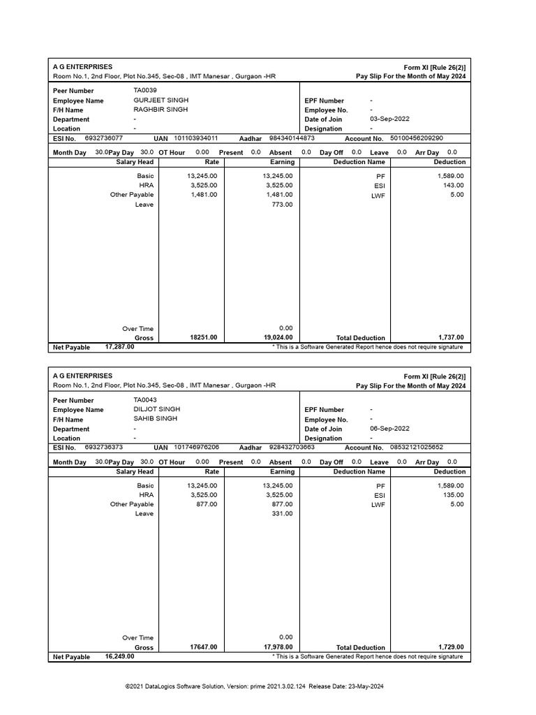 May 2024 Employee Pay Slips | PDF | Salary | Business Economics